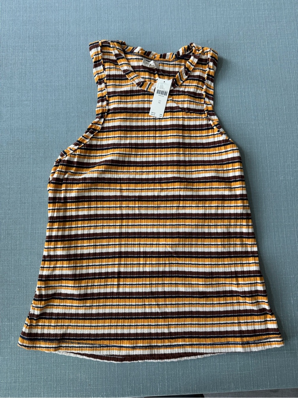 Pilcro Girls Ribbed Striped Tank Dress in Yellow, Brown & White
